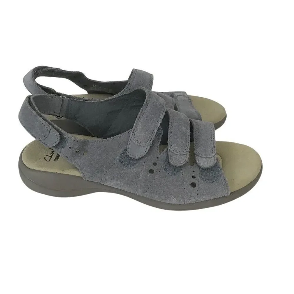 Clarks Soft Cushion Women's Size 8 Blue Suede Strappy Shoes Sandals Saylie New